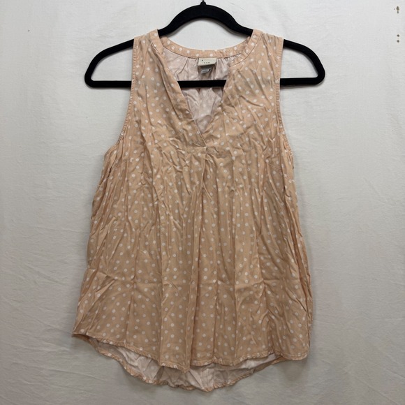 a new day Tops - A New Day Womens Peach Polka Dot V-Neck Sleeveless Blouse Top Small